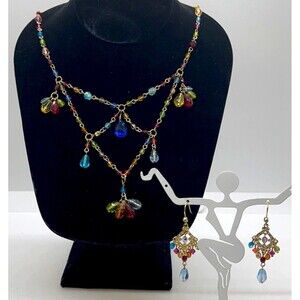 Vintage Multi colored Glass Beaded necklace and earring set